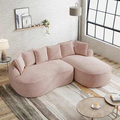 MODENUIT Hoekbank 122 cm - Frameloos Met Diepe Chaise Longue En Kussens - Voor Woonkamer - Chenille - Roze