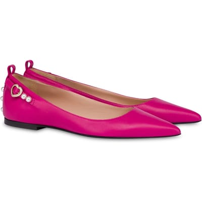 Moschino Pearls Nappa Leather Ballet Flats Fuchsia Größe: 35 | Ballerinas Outlet | Damen | Rosa