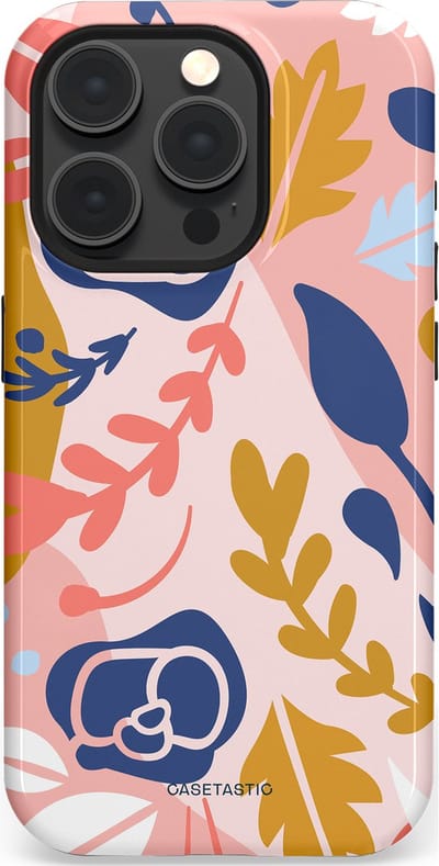 Casetastic Hoesje Geschikt voor Apple iPhone 15 Pro Magsafe - Stijlvolle Beschermende Duo-layer Case - Roze Bladeren