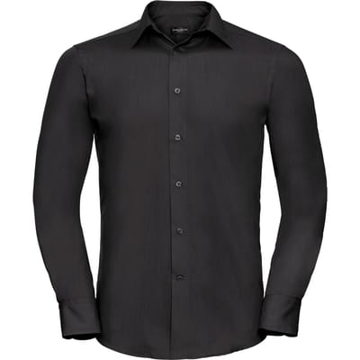 Russell Collectie Heren Lange Mouw Poly-Katoen Gemakkelijke Verzorging op maat gemaakt Poplin Shirt (Zwart)