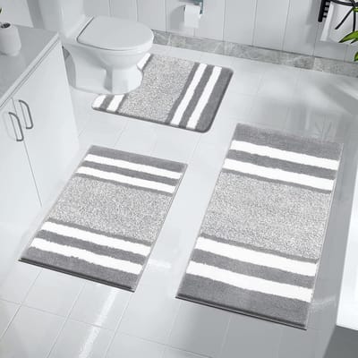 Famanu – Badmat Set 3 Stuks Badkamermat en U-vorm Toilet Mat Set Microfiber Hoge Dichtheid Zacht Water Absorberend Bad Tapijt Antislip Douche Tapijten voor Badkamer