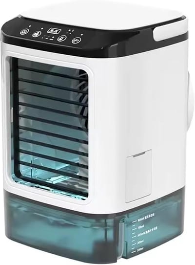 Vernevelende koelventilator - Mini bureau-luchtbevochtiger - Mini elektrische ventilator - 17*17*26 cm - Waterreservoir met grote capaciteit van 900 ml en ijsvak - Vernevelingsventilator