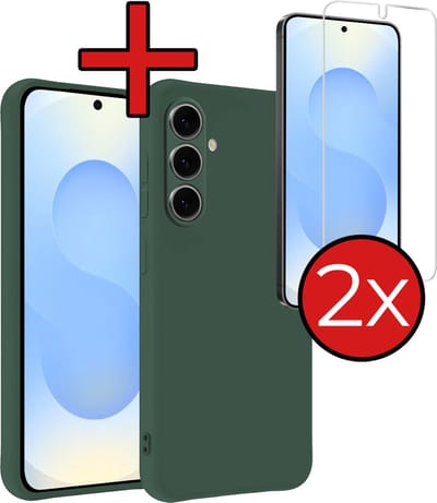 Hoesje - Met 2x Screenprotector - Geschikt voor Samsung Galaxy S25 - Sterk & Shockproof - Telefoon Hoes - Back Cover - Siliconen Case - Telefoonhoes - Donkergroen