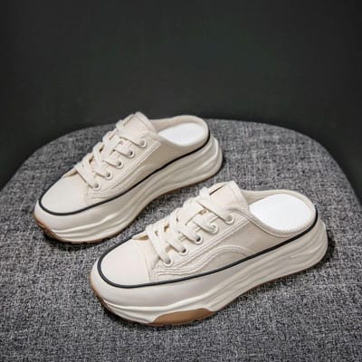 Slippers met dikke zool en teenkap, voor buiten, nieuw voor de zomer, instappers zonder hiel, luie canvas schoenen voor dames 38 white
