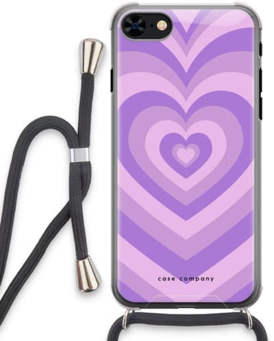 Case Company® - Hoesje met koord geschikt voor iPhone 8 hoesje met Koord - Hart Paars - Telefoonhoesje met Zwart Koord - Bescherming aan alle Kanten en Over de Schermrand