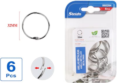 Decopatent - 6 Stuks Metalen Sleutelringen met opening - Klikringen - Boekringen - Bindringen - Stelam Scharnierring - Cipiersring Sleutelringen - Flashcard Ringen - Splitringen - Metaal Vernikkeld - Ø32mm - 3.2x3.2 Cm