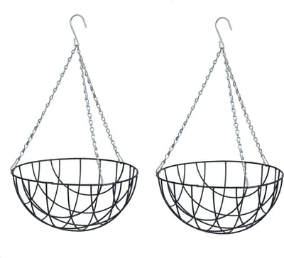 2x stuks hanging basket / plantenbak donkergroen met verchroomde ketting - 13 x 25 x 25 cm - geplastificeerd metaaldraad - bloemenmand