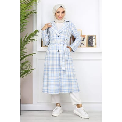 Geruit Chanel Kasjmier Jas Blauw