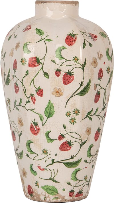 Clayre & Eef Vaas Ø 17x29 cm Beige Keramiek Bloemen