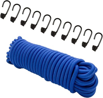 Expandertouw met haken - Rubberen koord spankabel - Dekzeil vastzetten - Hoge rekbaarheid sterk - 8 mm 20 meter - Blauw