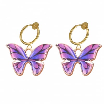 Klem oorbellen- paarse- vlinder- goudkleurig-geen gaatje-Charme Bijoux