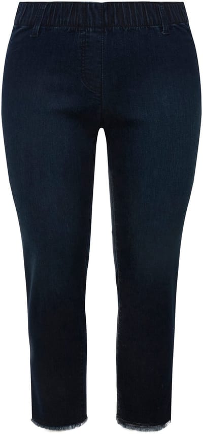 Ulla Popken - Dames - 7/8-jeggings Sienna elastische tailleband riemlussen - Donkerblauw denim - Maat 42