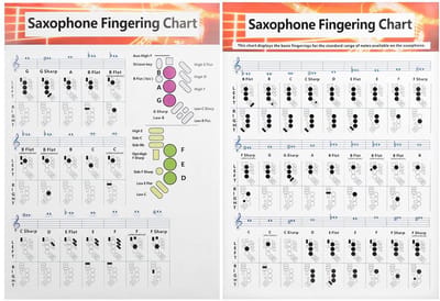 Dailygoods- Vingerzettingstabel Draagbaar - Notitietabel - Vingergrafiek - Basisoefeningen - Vergelijkingstabel - Gecoat Papier - Saxofoon Poster