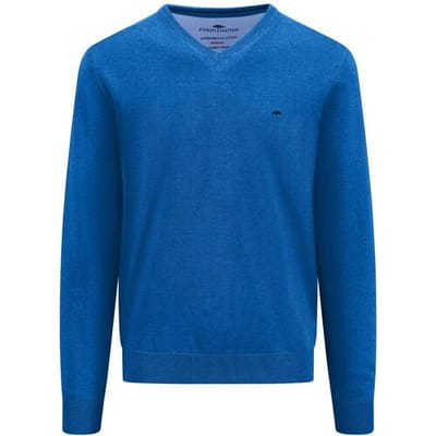 Fynch-Hatton Trui V-Neck Uni Color Superfine Cotton Knit Strong Blue / male