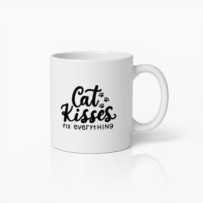 Kattenmok 330ml – “Kattenkusjes Maken Alles Goed” Schattige Quote Beker – Cadeau voor Kattenliefhebbers & Huisdiereigenaren
