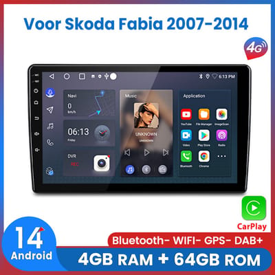Awesafe 8-Core 4+64GB Autoradio Geschikt Voor Skoda Fabia 2007 t/m 2014 - Draadloze Carplay Android Auto - Touchscreen - GPS Navigatie 4G WiFi Mirror Link FM RDS 32EQ DSP SWC - Bluetooth Radio - 2007 2008 2009 2010 2011 2012 2013 2014