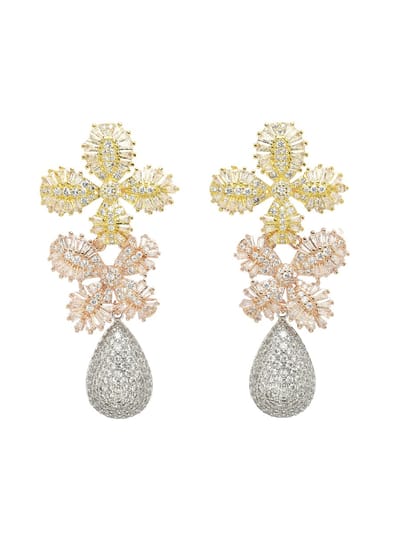 AVANT-GARDE PARIS Diva Cubic Zirconia Dual Flower Drop Earrings - Zilver met Gouden Afwerking - 1 stuk - Elegante Bloemontwerpen