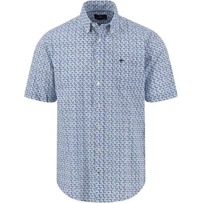 Fynch-Hatton Overhemd Allover Retro Half Circles Triangles Button-Down Short Sleeve Pine Green / male