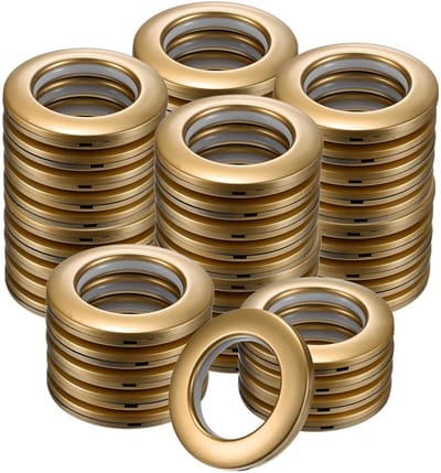 Dailygoods - M METERXITY 50-pack gordijnogen, 1-9/16"(40mm) binnendiameter kunststof gordijnringen clip oogringen nanoscale geluidsarme Romeinse ring voor ramen/stof, gordijnen voor thuis, doorvoertules [mat goud]