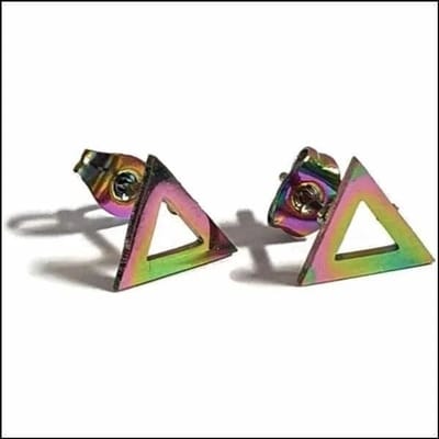 Aramat Jewels | Oorbellen | RVS Open Driehoek Oorbellen Diverse Kleuren 10mm - Geometrische Oorstekers | Regenboog kleur-9mm | |9mm | Staal | Kinderen, Volwassenen | Verkleurd niet