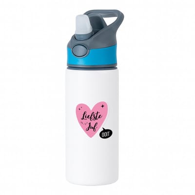 Hacebo® - Liefste juf ooit waterfles met rietje blauw - Juf - beste juf - school - verjaardagscadeau - afscheidscadeau - kado - gift - water fles - 650ML