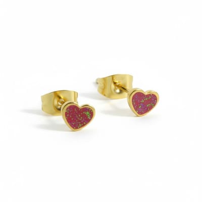 Aramat Jewels | Oorbellen | Stalen Emaille oorbellen hartje met glitters | Rood | |6mm | Staal | Kinderen, Volwassenen | Verkleurd niet
