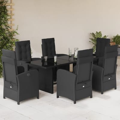 vidaXL - 7-delige - Tuinset - met - kussens - poly - rattan - zwart