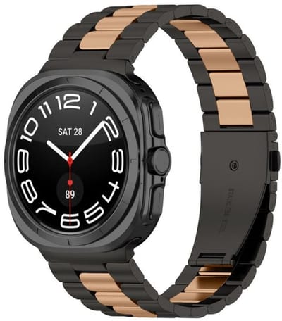 By Qubix - smartwatch bandje - Compatible Samsung bandje - Stalen schakelband - Zwart met champagne goud - Geschikt voor Samsung Galaxy Watch 9 (40/44mm) - Watch 8 (40/44mm) - Watch 8 Classic (46mm)