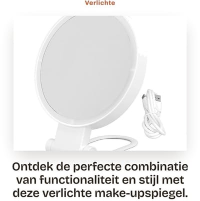Dailygoods - Verlichte Make-upspiegel - Dubbelzijdige Vergrotende Spiegel - LED-licht - Zwart - Tafelblad Make-upspiegel - Ideaal voor Slaapkamer en B...