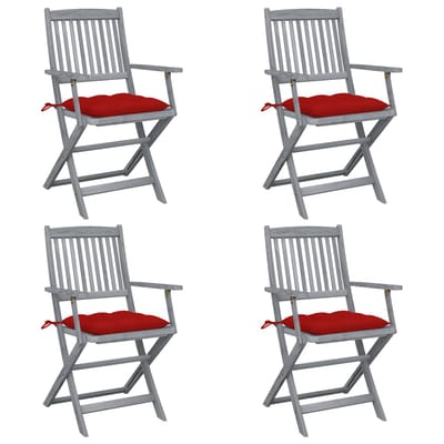 vidaXL - Set - van - 4 - klapstoelen - met - kussens, - gemaakt - van - massief - acaciahout.