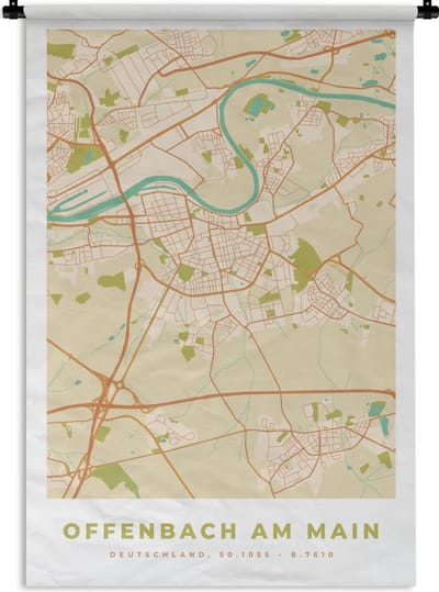 Wandkleed - Wanddoek - Stadskaart - Offenbach am Main - Vintage - Kaart - Plattegrond - 120x180 cm - Wandtapijt
