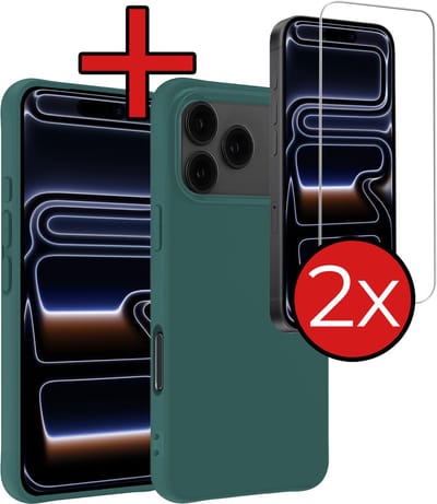 Hoesje 2 Stuks - Geschikt voor Apple iPhone 17 Pro - Sterk & Shockproof - Back Cover - Case Siliconen - Telefoon Hoes - Donkergroen
