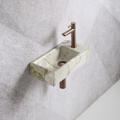Fonteinset Mia 40.5x20x10.5cm marmerlook wit groen rechts inclusief fontein kraan, sifon en afvoerplug copper