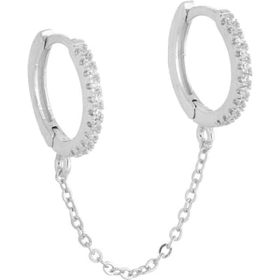 Huitan Eén STUKS Verkoop Twee Gats Piercing Oorbellen voor Vrouwen Schitterende Kristal Zirkonia 3 Metaalkleur Ketting Oorbel Feest Sieraden white