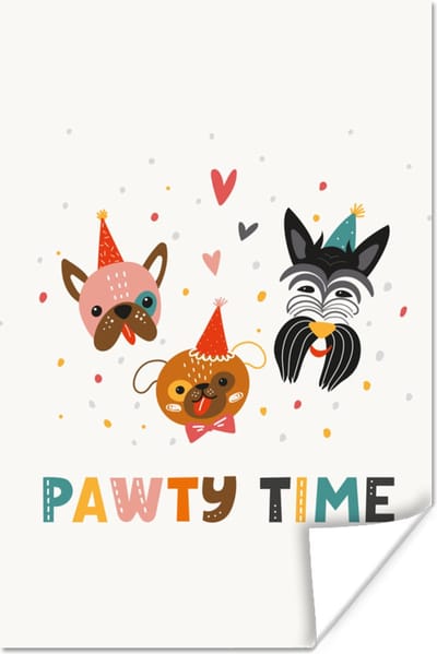 Poster Quotes - Spreuken - Pawty time - Honden - 120x180 cm XXL
