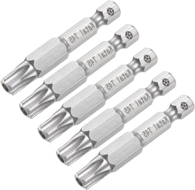 Torx Bits T45 voor Elektrische Schroevendraaiers - 1/4 Inch Hex Shank, 5 Inch Lengte, S2 Staal, Tamper Resistant, Set van 5