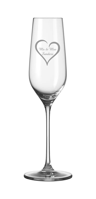 Gegraveerd champagneglas - champagneglas - gepersonaliseerde champagneglazen - Mr & Mrs - Valentijnscadeau - cadeau van glas - huwelijk - bruiloft - uniek - champagneglas met naam - uniek cadeau - ceremoniemeester - glas graveren