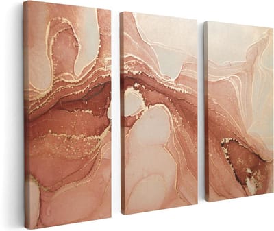 Artaza Canvas Schilderij Drieluik Abstracte Kunst in het Roze Marmer - 120x80 cm - Wanddecoratie Woonkamer - Schilderijen - Muurdecoratie