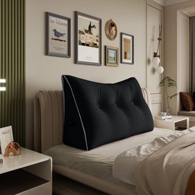 Driehoekig Rugkussen voor Bed – Ergonomisch Design met S-vorm, Wigvorm voor TV & Lezen, Ondersteuning Rug & Benen, Zijvak voor Telefoon, Verkrijgbaar in Meerdere Maten, Elegant Zwart
