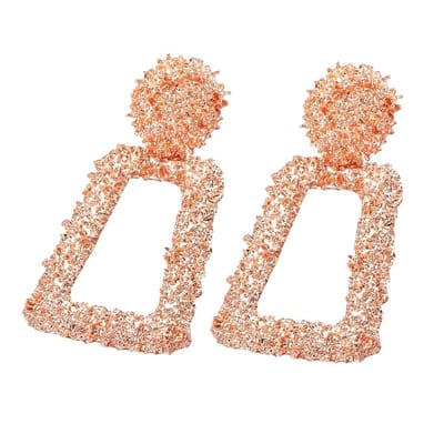 Fako Bijoux® - Oorbellen - Metal Drop-ish - Sparkle - 24x44mm - Rosé Goudkleurig