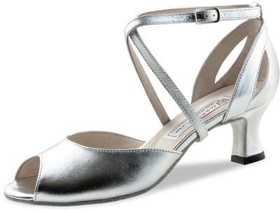 Werner Kern Tiziana Dames Dansschoenen Zilver Leer - Open Teen - 5,5 cm Hak - Suede Zool - Enkelbandje - Ballroom, Salsa, Latin schoenen - Werner Kern - Zilver - 33.5