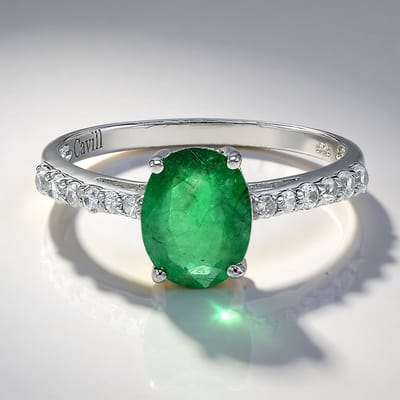 Cavill - Ovale Smaragd Ring 0,91 ct - Platina Verguld 925 Sterling Zilver - Cambodjaanse Zirkonen - Luxe Elegante Cocktailring