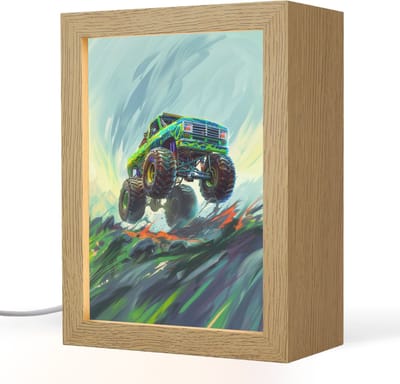 Nachtlampje 15x20 cm - Kinder lampje - Monstertruck - Auto - Jongens - Groen - Tafellamp kinderkamer - Slaapkamer lamp - Bedlamp kinderen - Kinderlampje stopcontact - Wandlamp babykamer - Nachtlampjes
