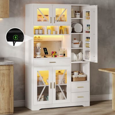 Vitrinekast - 185x105x40 cm - Keukenkast in Barn-stijl - LED & Stopcontacten - Hout - Bruin