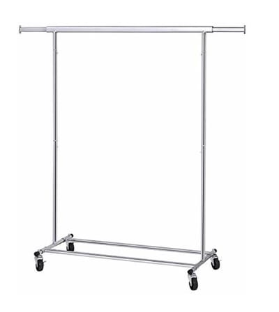 Bobbel Home Kledingrek op Wielen – Uitschuifbare Kledingstang – 90 kg Draagvermogen kledingkast – Opklapbaar Onderstuk met Plank – Zilver
