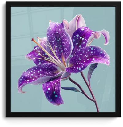 Poster in lijst - Fotolijst 40x40 cm - Posters - Lelie - Bloem - Paars - Stippen - Posterlijst zwart - Decoratie - Wanddecoratie woonkamer - Muurdecoratie slaapkamer