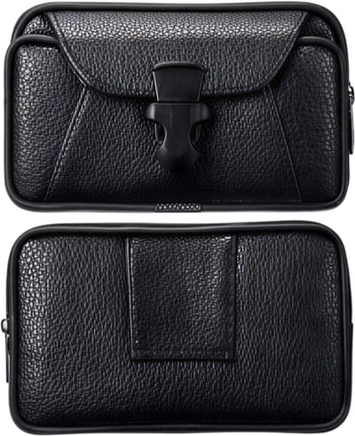 Kunstlederen etui taille telefoon holster tas – Zwart – Universele riem portemonnee case – Horizontaal – Compacte en praktische heuptas met kaartsleuven voor mobiele telefoon en essentials