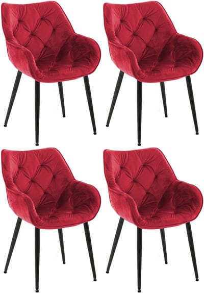 CLP Tanna Set van 4 eetkamerstoelen - Met armleuning - Velvet - Fluweel/rood