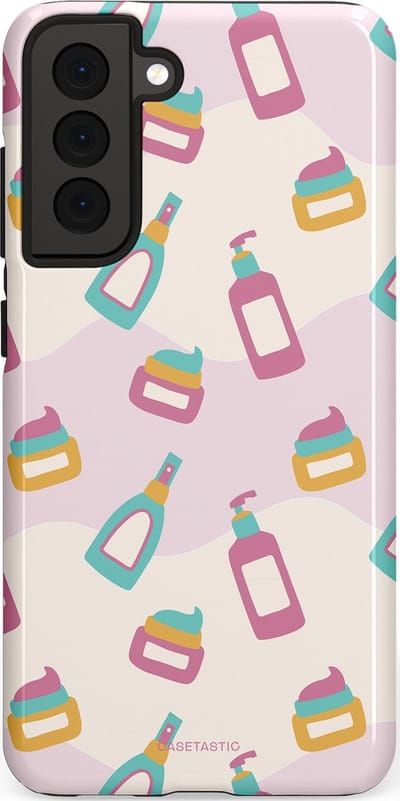 Casetastic Hoesje Geschikt voor Samsung S21 FE - Stijlvolle Beschermende Duo-layer Case - Bubbels & Borstels - Clean Girl - Makeup