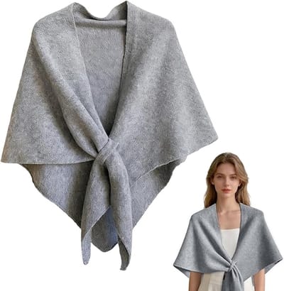 Grijze driehoekige sjaal– Vest-cape – Zacht gebreid bovenkledingstuk – Sjaal in snood-stijl – 185 x 75 cm